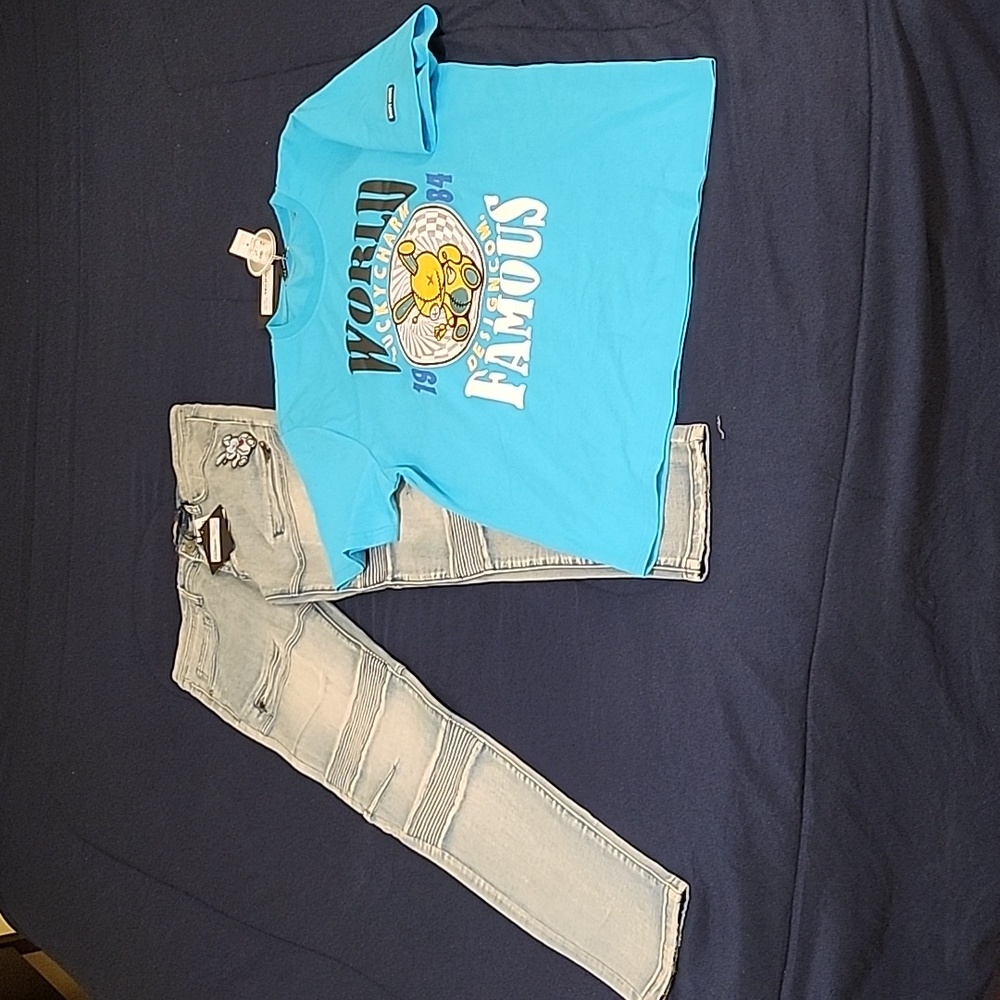 Brand New Lucky Charm Jeans Men L32 W32 & T-Shirt Men Medium